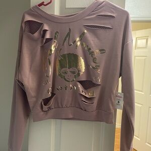 Light purple Long Sleeve Crop Sweatshirt with Bad Monkey Graphic